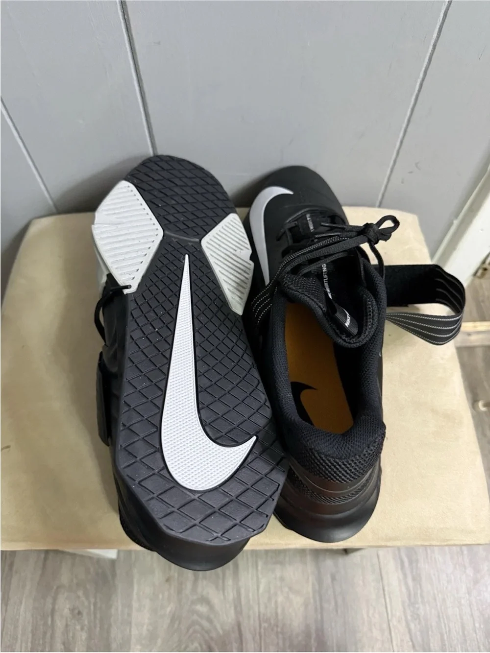 Nike savaleos Men’s Black Athletic Training Shoes with White Swoosh Accent (New)